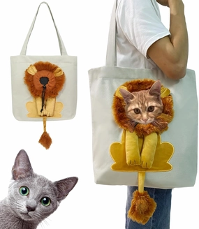 Lion-Shaped Show Head Pet Canvas Shaped Shoulder Bag，Pet Out Bag, Outcrop, Pet Out Shoulder Bag. (Light Grey-Large)