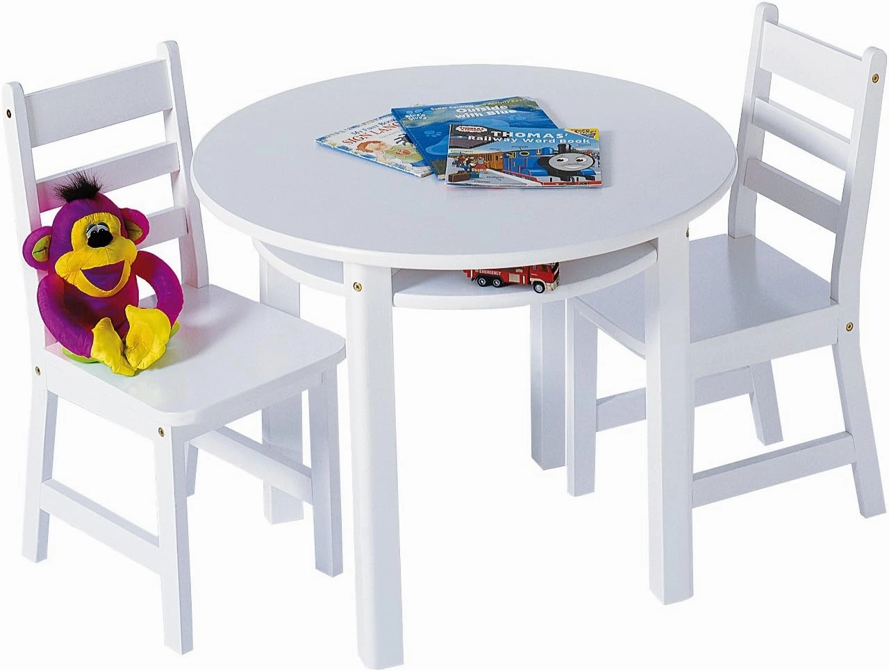 Lipper International Child's Round Table with Shelf and 2 Chairs, White