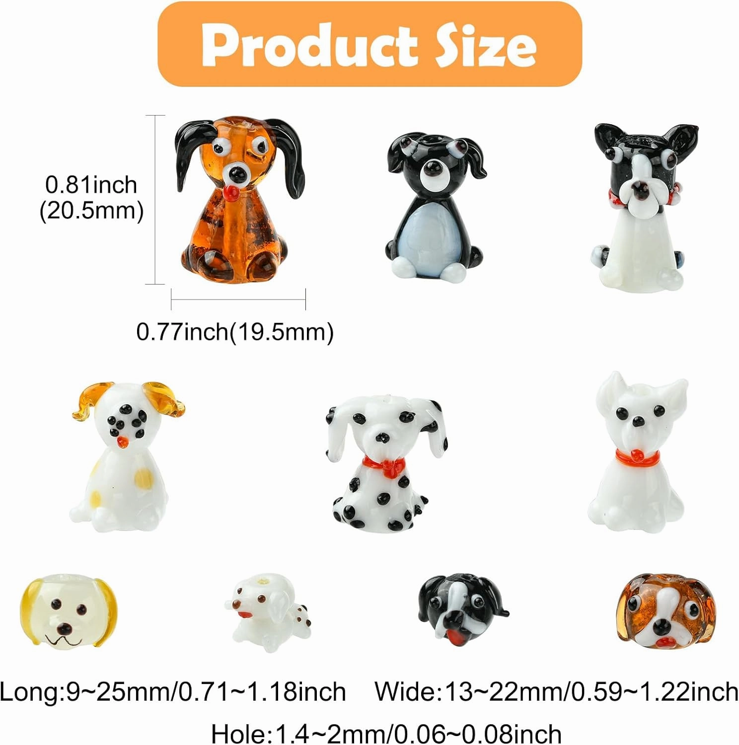 LiQunSweet 10 pcs 10 Styles Lovely Dog Theme Lampwork Beads Pet Animals Glass Beads for DIY Jewelry Making Bracelet Necklace Earring Crafts Bag Keychian Decor