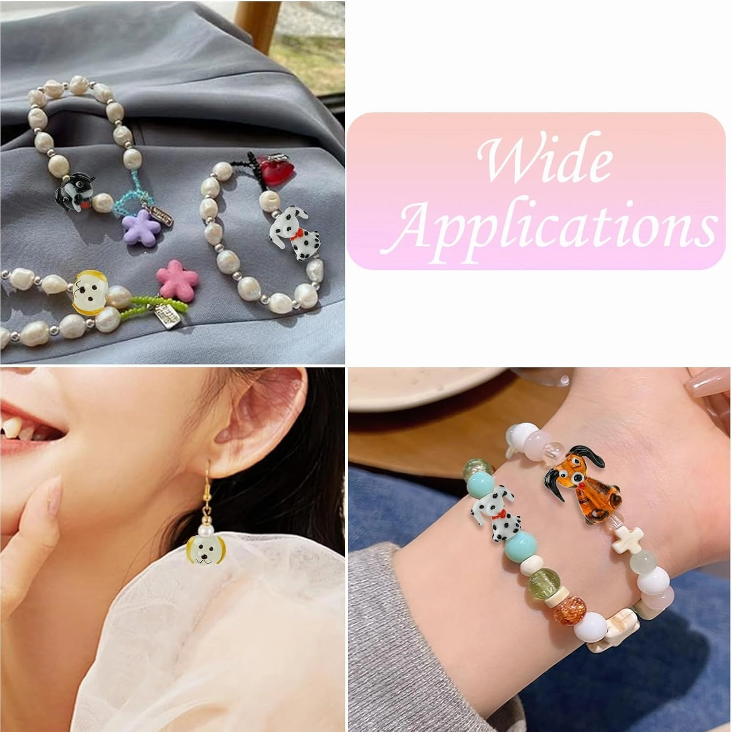 LiQunSweet 10 pcs 10 Styles Lovely Dog Theme Lampwork Beads Pet Animals Glass Beads for DIY Jewelry Making Bracelet Necklace Earring Crafts Bag Keychian Decor