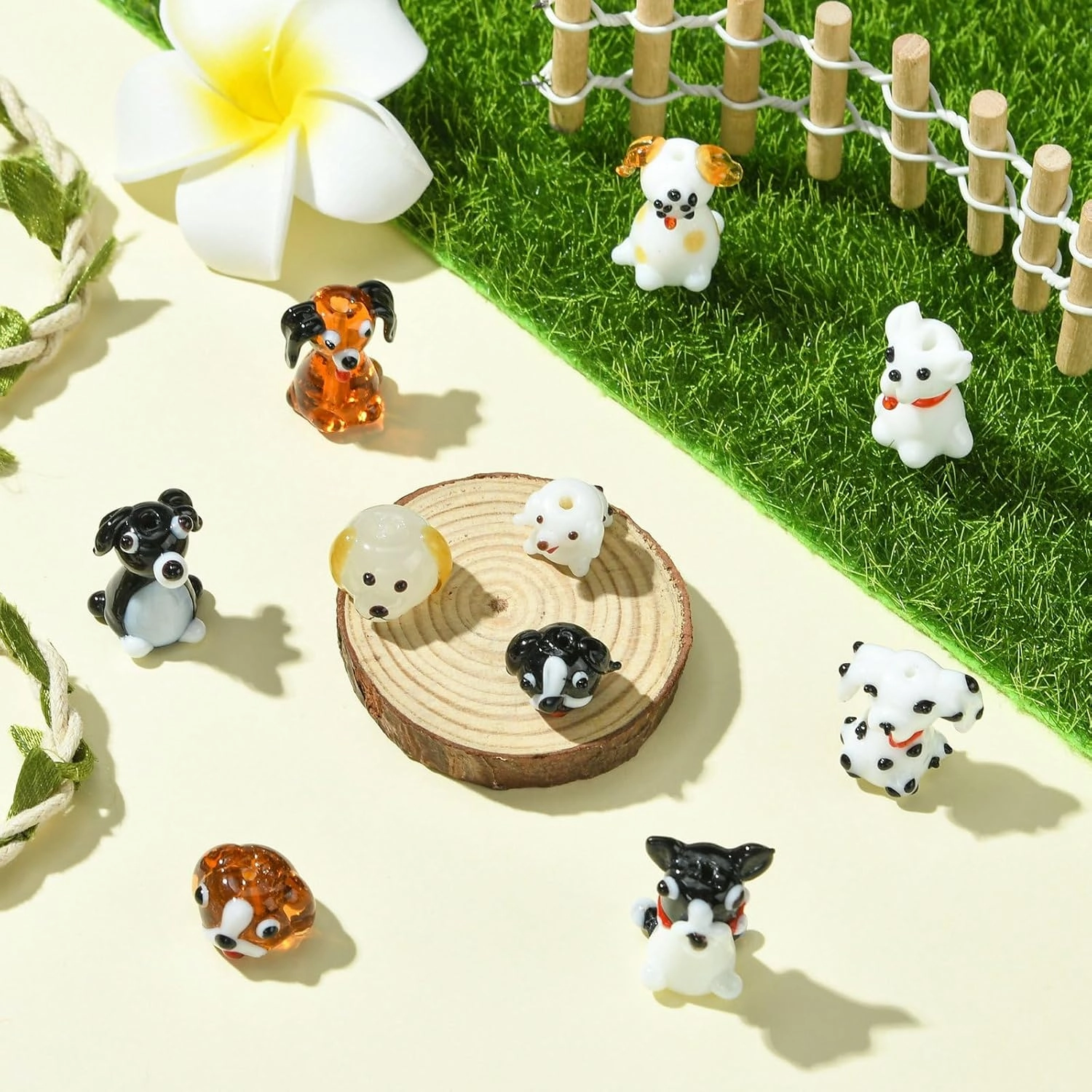 LiQunSweet 10 pcs 10 Styles Lovely Dog Theme Lampwork Beads Pet Animals Glass Beads for DIY Jewelry Making Bracelet Necklace Earring Crafts Bag Keychian Decor