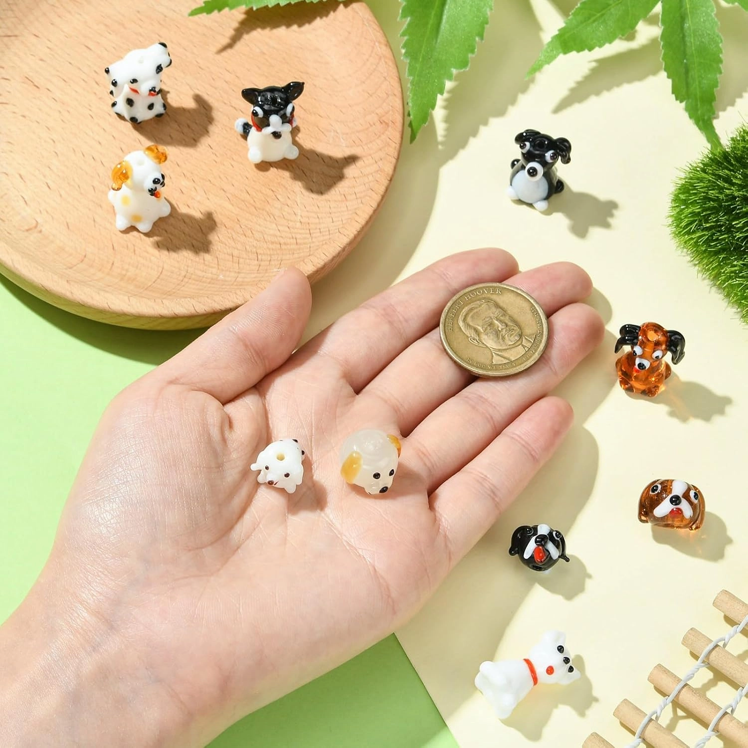 LiQunSweet 10 pcs 10 Styles Lovely Dog Theme Lampwork Beads Pet Animals Glass Beads for DIY Jewelry Making Bracelet Necklace Earring Crafts Bag Keychian Decor