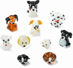 LiQunSweet 10 pcs 10 Styles Lovely Dog Theme Lampwork Beads Pet Animals Glass Beads for DIY Jewelry Making Bracelet Necklace Earring Crafts Bag Keychian Decor
