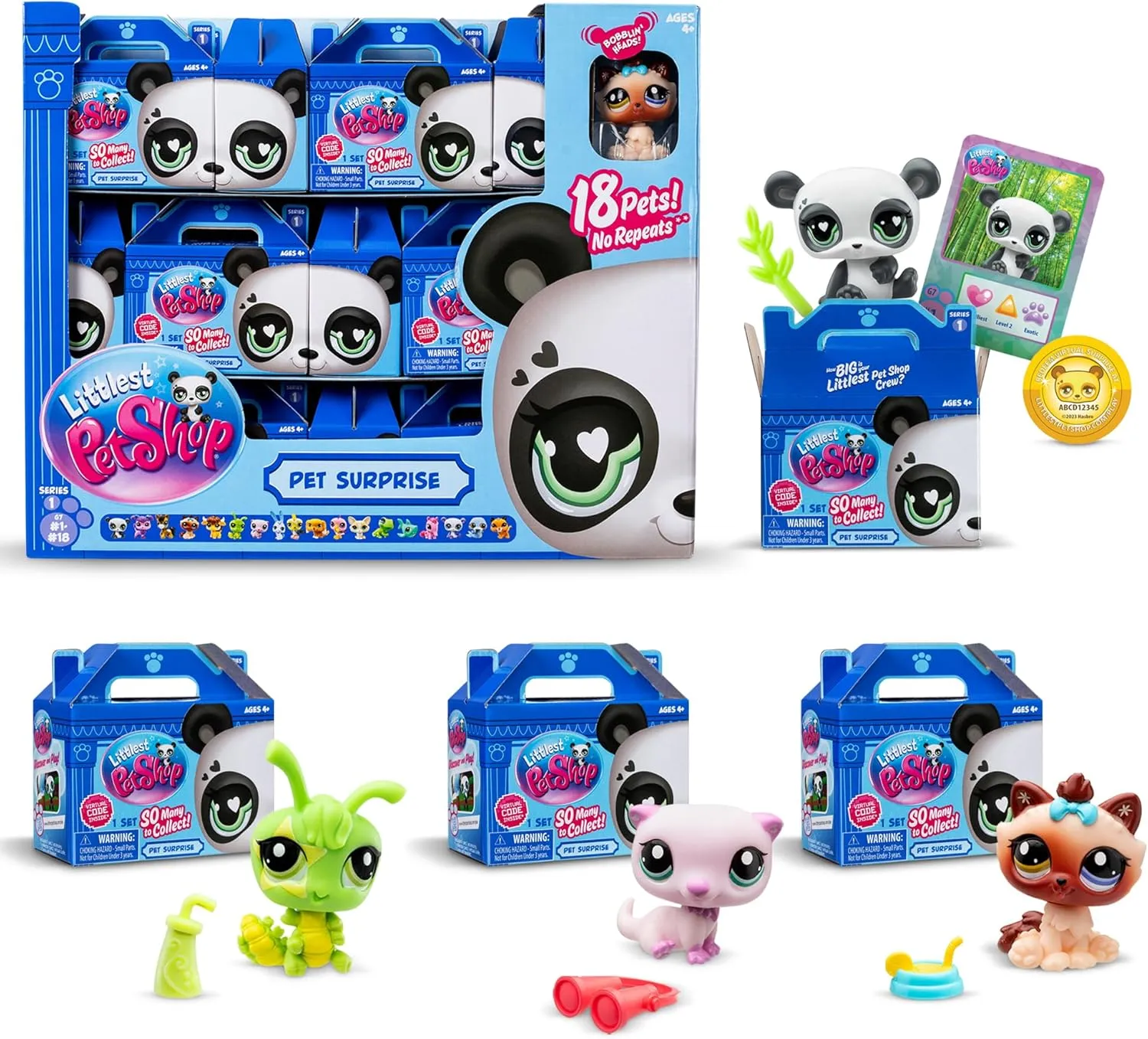 Littlest Pet Shop, 18 Pets Collector Set, Pet Surprise Display - Gen 7, Pets #1 - #18, Authentic LPS Bobble Head Figure, Collectible Imagination Toy Animal, Kidults, Girls, Boys, Kids, Tweens Ages 4 