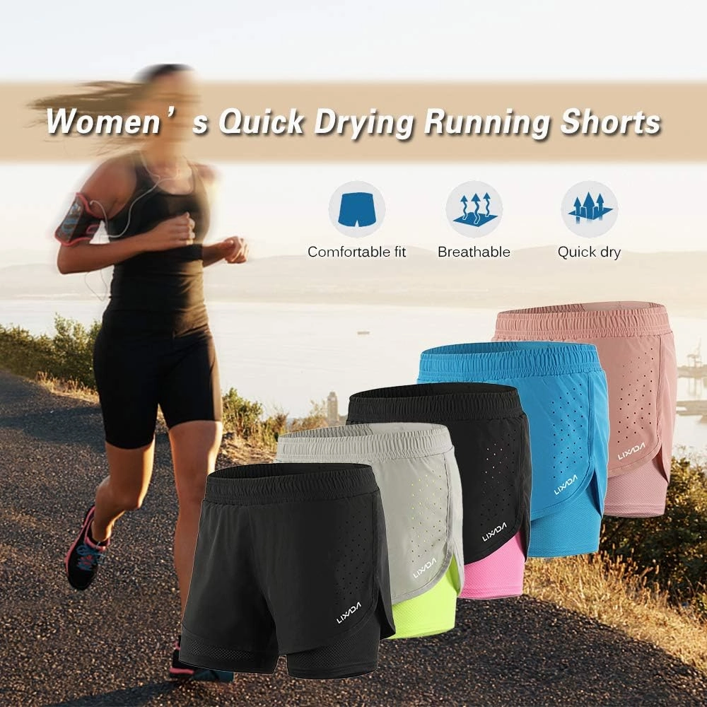 Lixada Women's Running Shorts 2-in-1 Double Layer Elastic Waistband Workout Fitness Active Yoga Jogging Athletic