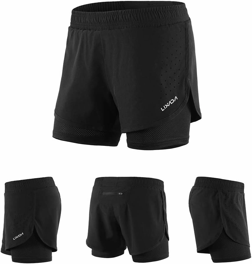 Lixada Women's Running Shorts 2-in-1 Double Layer Elastic Waistband Workout Fitness Active Yoga Jogging Athletic