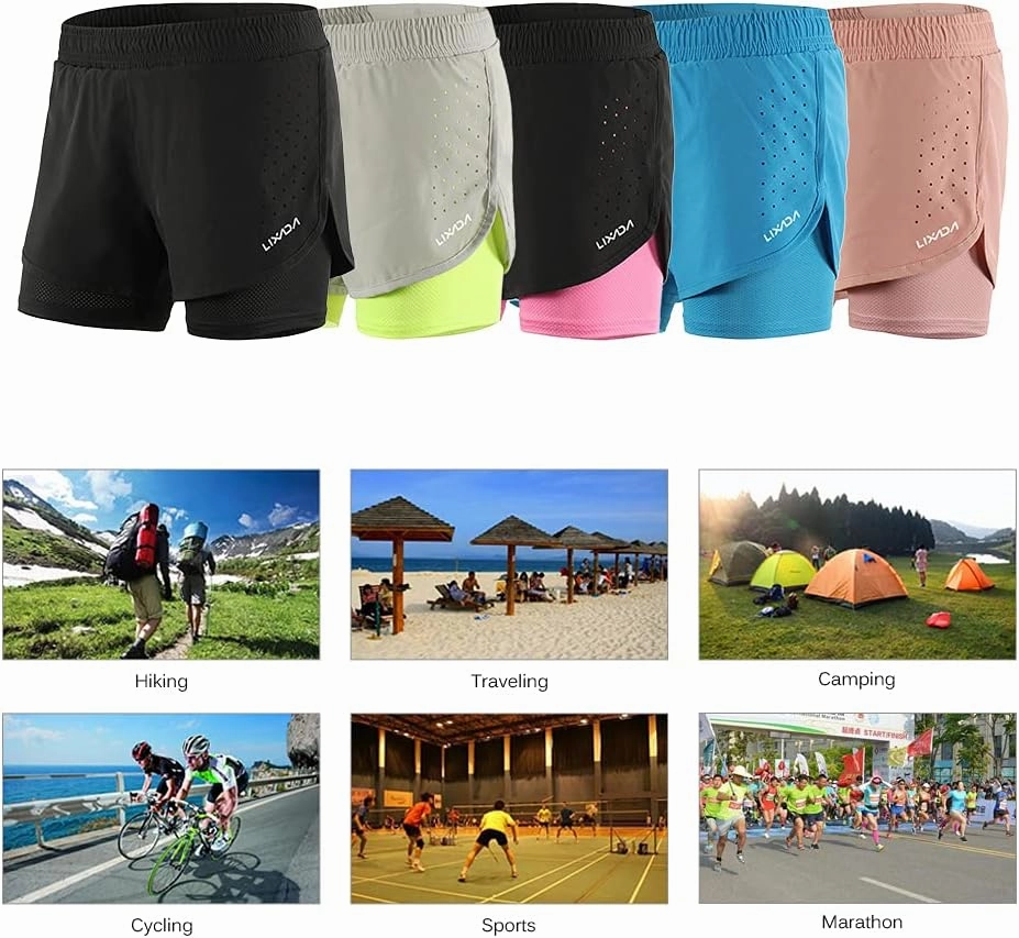 Lixada Women's Running Shorts 2-in-1 Double Layer Elastic Waistband Workout Fitness Active Yoga Jogging Athletic