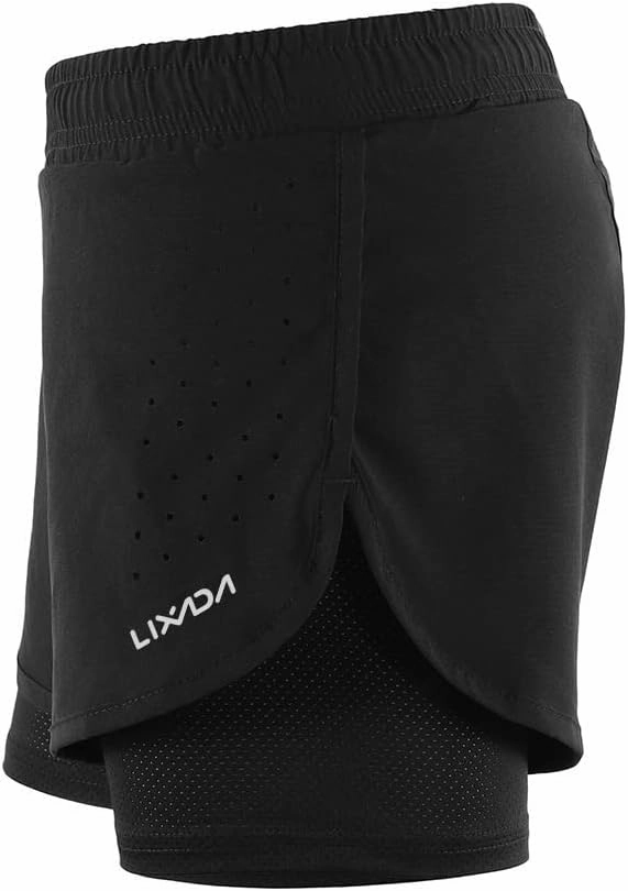 Lixada Women's Running Shorts 2-in-1 Double Layer Elastic Waistband Workout Fitness Active Yoga Jogging Athletic