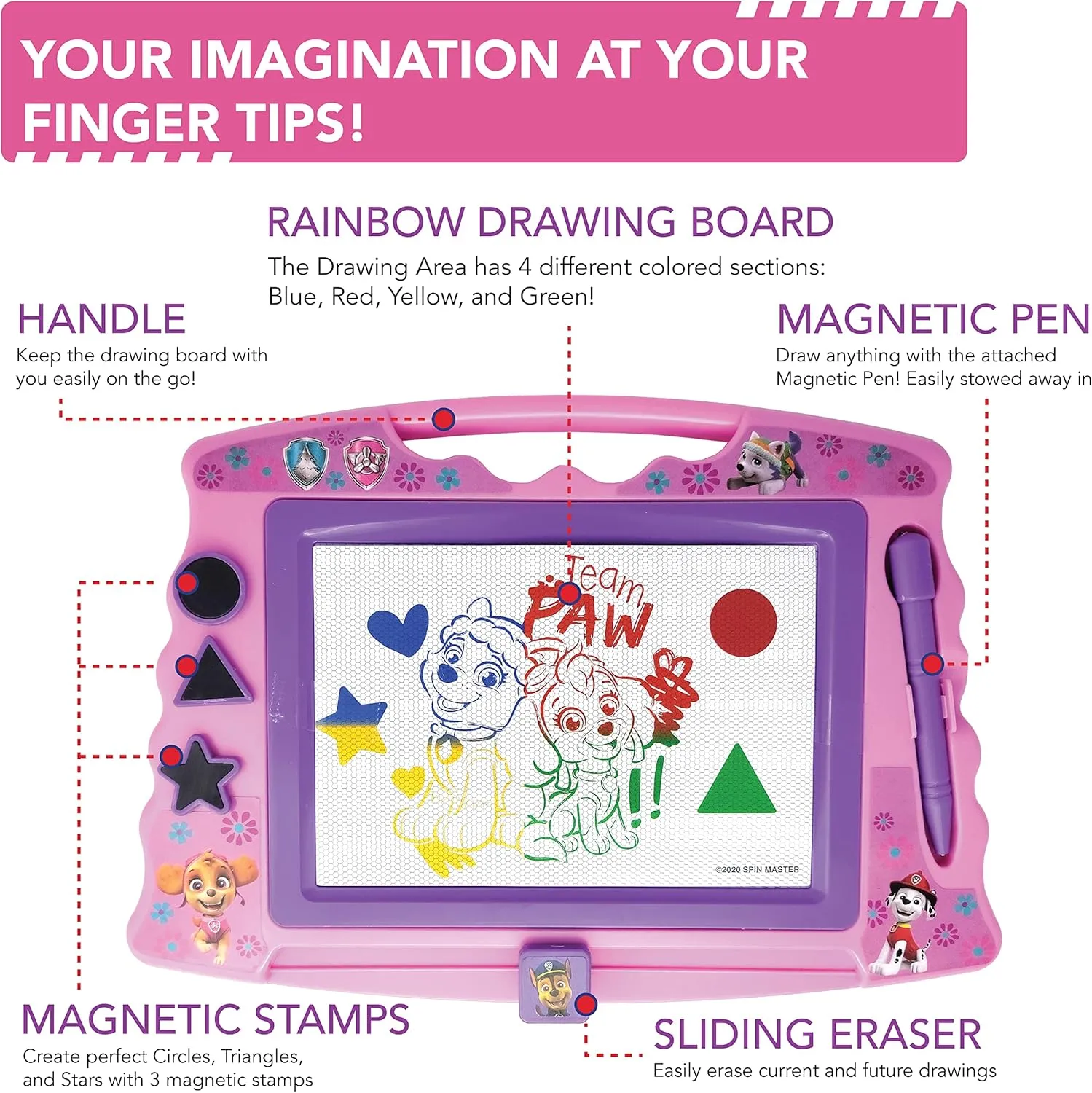 Lollipop PAW Patrol Magnetic Drawing Board with Stylus and 3 Stamps, for Girls or Boys (Pink)…