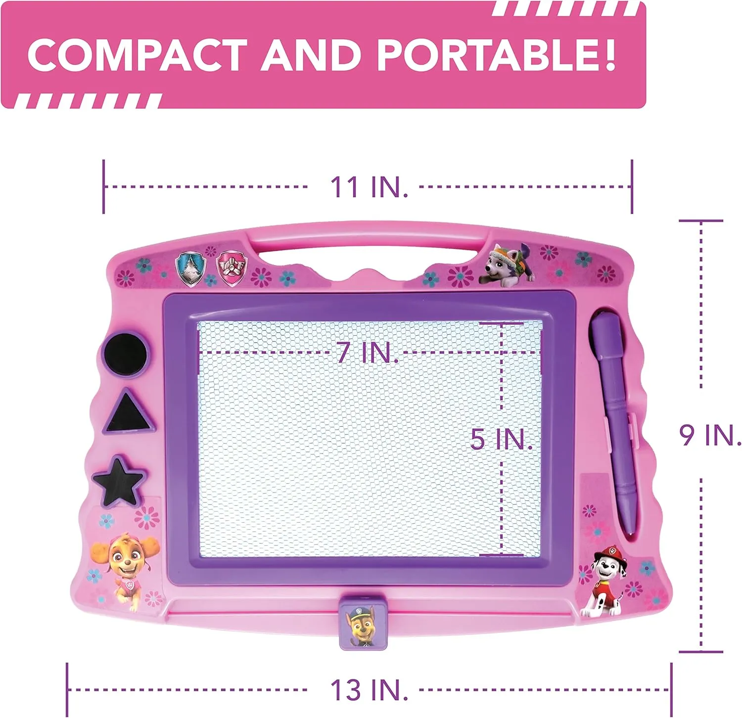 Lollipop PAW Patrol Magnetic Drawing Board with Stylus and 3 Stamps, for Girls or Boys (Pink)…