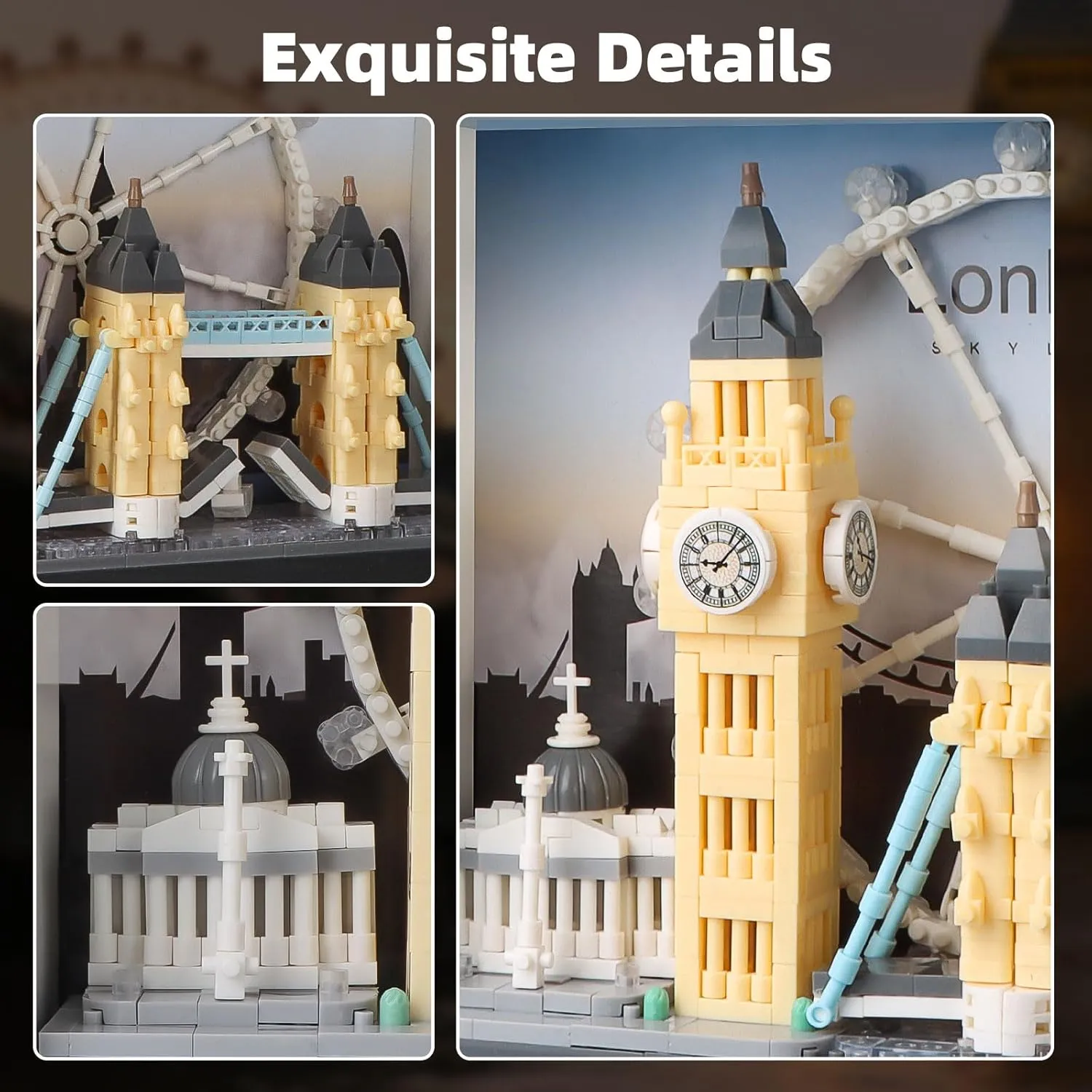 London City Skyline Micro Building Set, World Famous Architecture Model 3D Wall Art Home Office Décor Display, Landmarks London Bridge Gift Toy for Adults Kids 12  (1111PCS)
