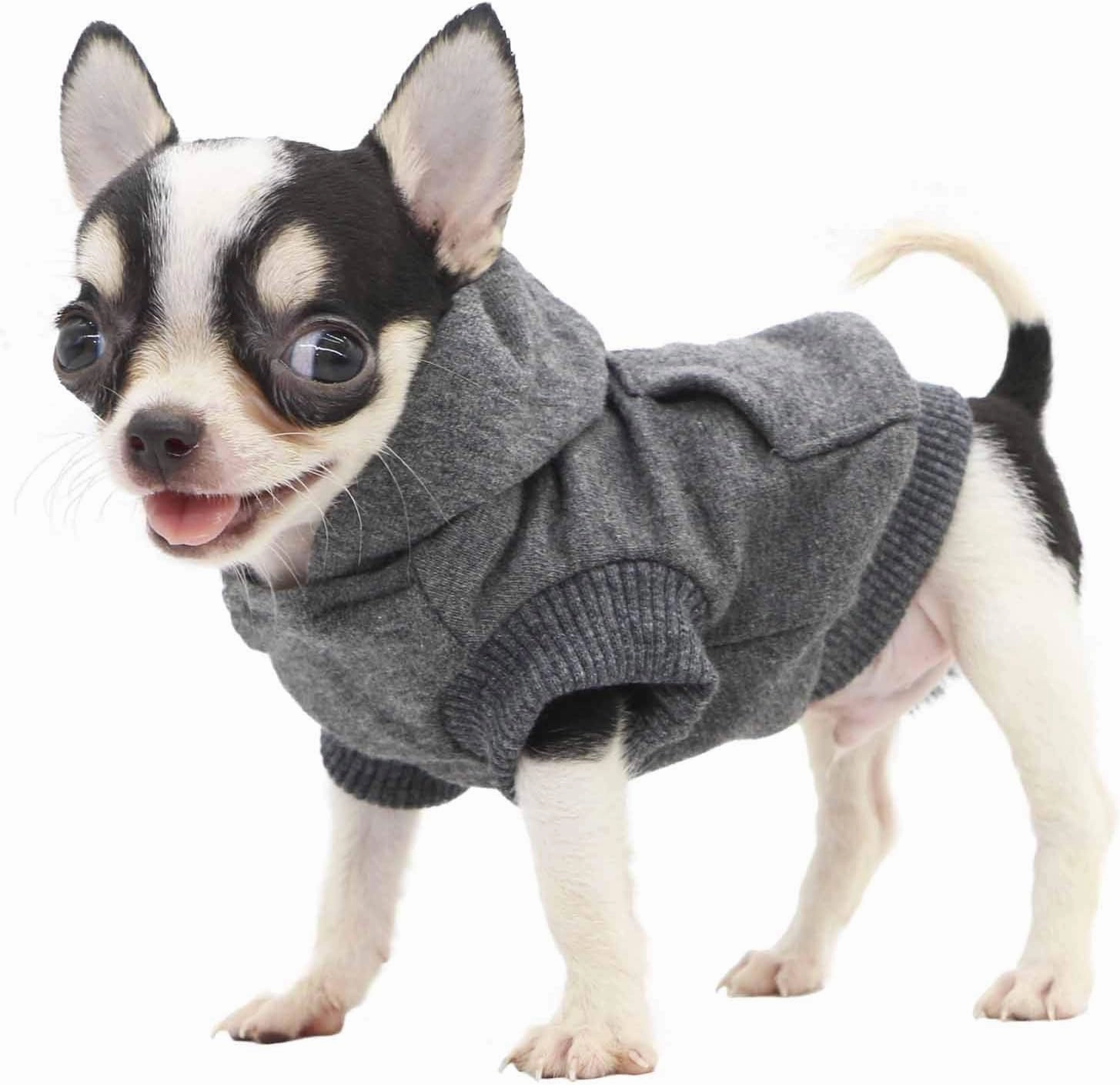 LOPHIPETS Dog Cotton Hoodies Sweatshirts for Small Dogs Chihuahua Puppy Clothes Cold Weather Coat-Charcoal/XXS