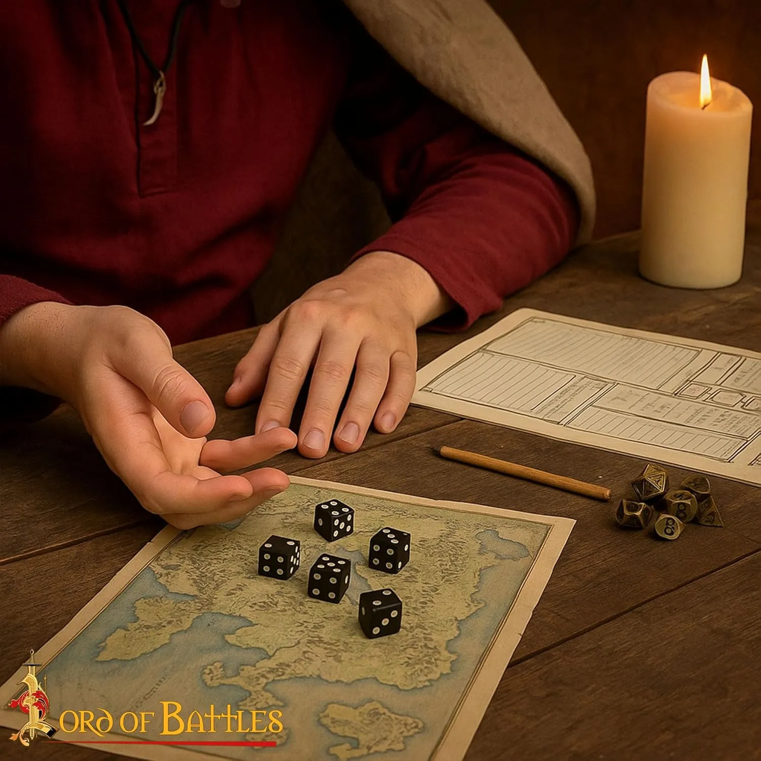 Lord of Battles Medieval Viking Dice Set of 6 with Inlaid Pips | Handmade Genuine Horn/Bone Dice Made from Natural Ox Horn & Bone (Genuine Horn)