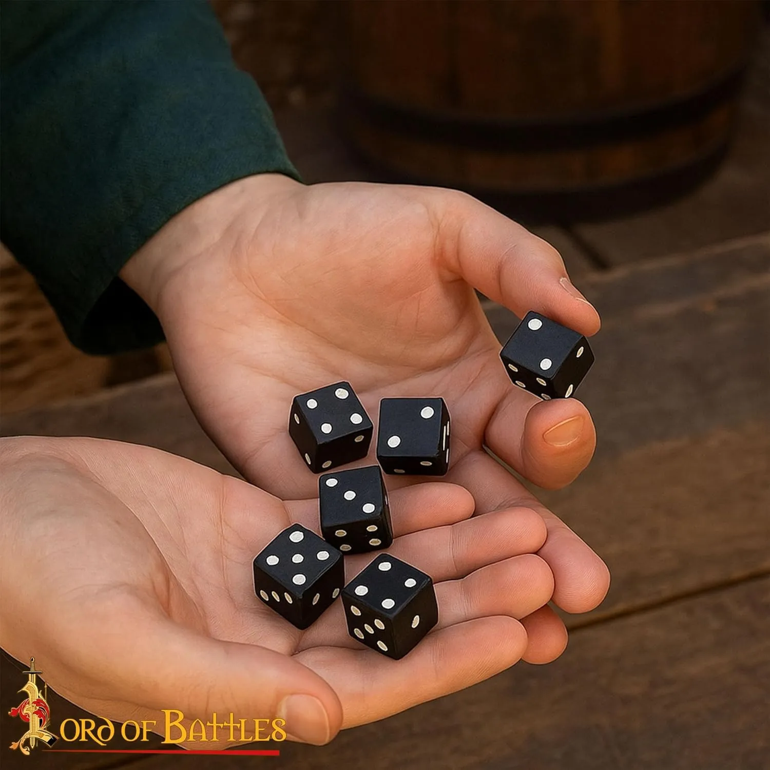 Lord of Battles Medieval Viking Dice Set of 6 with Inlaid Pips | Handmade Genuine Horn/Bone Dice Made from Natural Ox Horn & Bone (Genuine Horn)