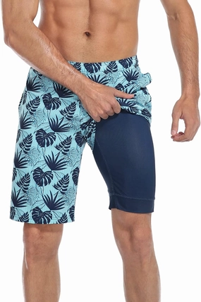 LRD Men's Swim Trunks with Compression Liner 9 Inch Inseam Quick Dry Board Short