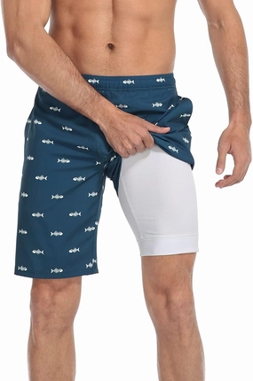 LRD Men's Swim Trunks with Compression Liner 9 Inch Inseam Quick Dry Board Short