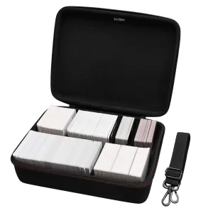 LTGEM Card Game Case Compatible with Cards Against Humanity/Magic the Gathering/UNO/Pokemen/Baseball/Football Cards 2500 , Trading Card Storage Box with 6 Dividers and Shoulder Strap, Black
