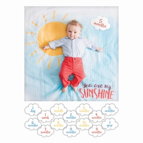 lulujo Baby’s First Year Milestone Blanket and Card Set | 40in x 40in (You are My Sunshine)