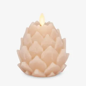 Luminara Chalky Artichoke Flameless LED Candle, Baked Clay, 3.6" x 4.25", Battery Operated, Moving Flame, Indoor Decor, Timer Function, Unscented