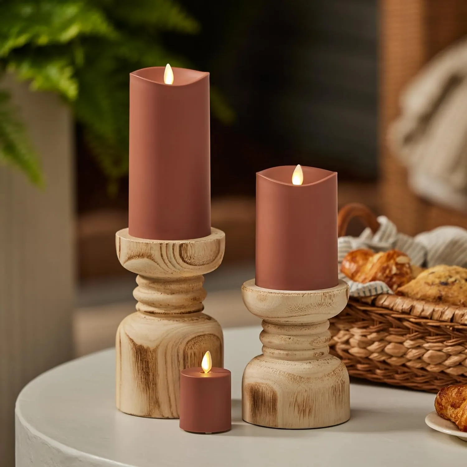 Luminara Outdoor Votive Flameless LED Candle, Baked Clay 2" x 3.2", Moving Flame Battery Operated Timer Remote Ready IPX4 Matte Plastic Finish