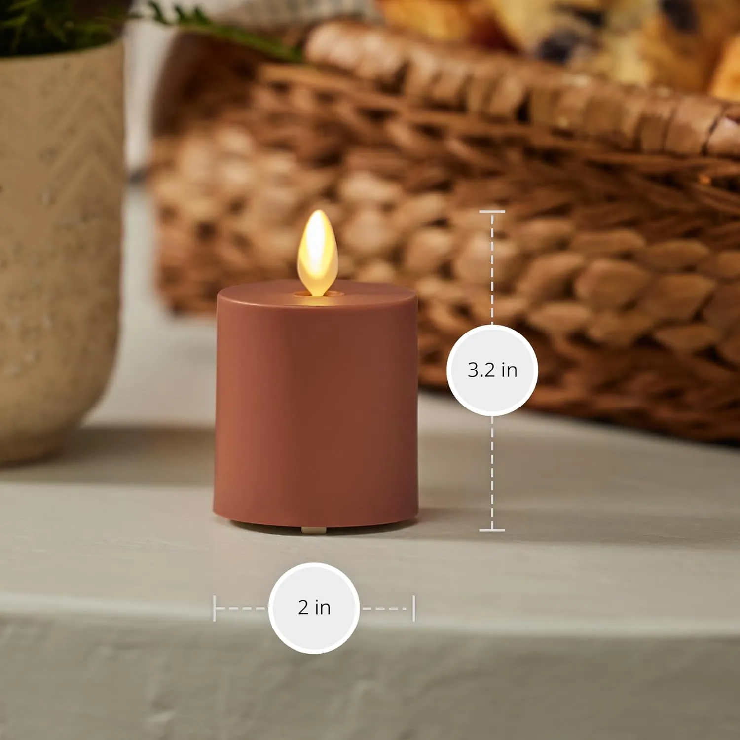Luminara Outdoor Votive Flameless LED Candle, Baked Clay 2" x 3.2", Moving Flame Battery Operated Timer Remote Ready IPX4 Matte Plastic Finish