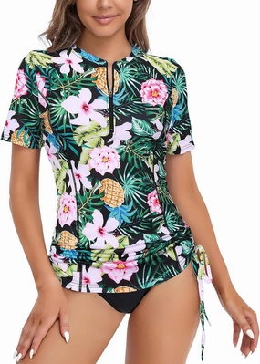 LURANEE Womens Short Sleeve Rash Guard Shirts UPF 50  Side Adjustable Wetsuit Swimsuit Top S-XXL