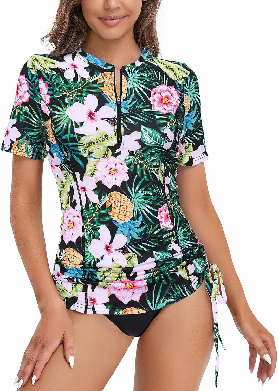 LURANEE Womens Short Sleeve Rash Guard Shirts UPF 50  Side Adjustable Wetsuit Swimsuit Top S-XXL