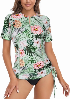 LURANEE Womens Short Sleeve Rash Guard Shirts UPF 50  Side Adjustable Wetsuit Swimsuit Top S-XXL