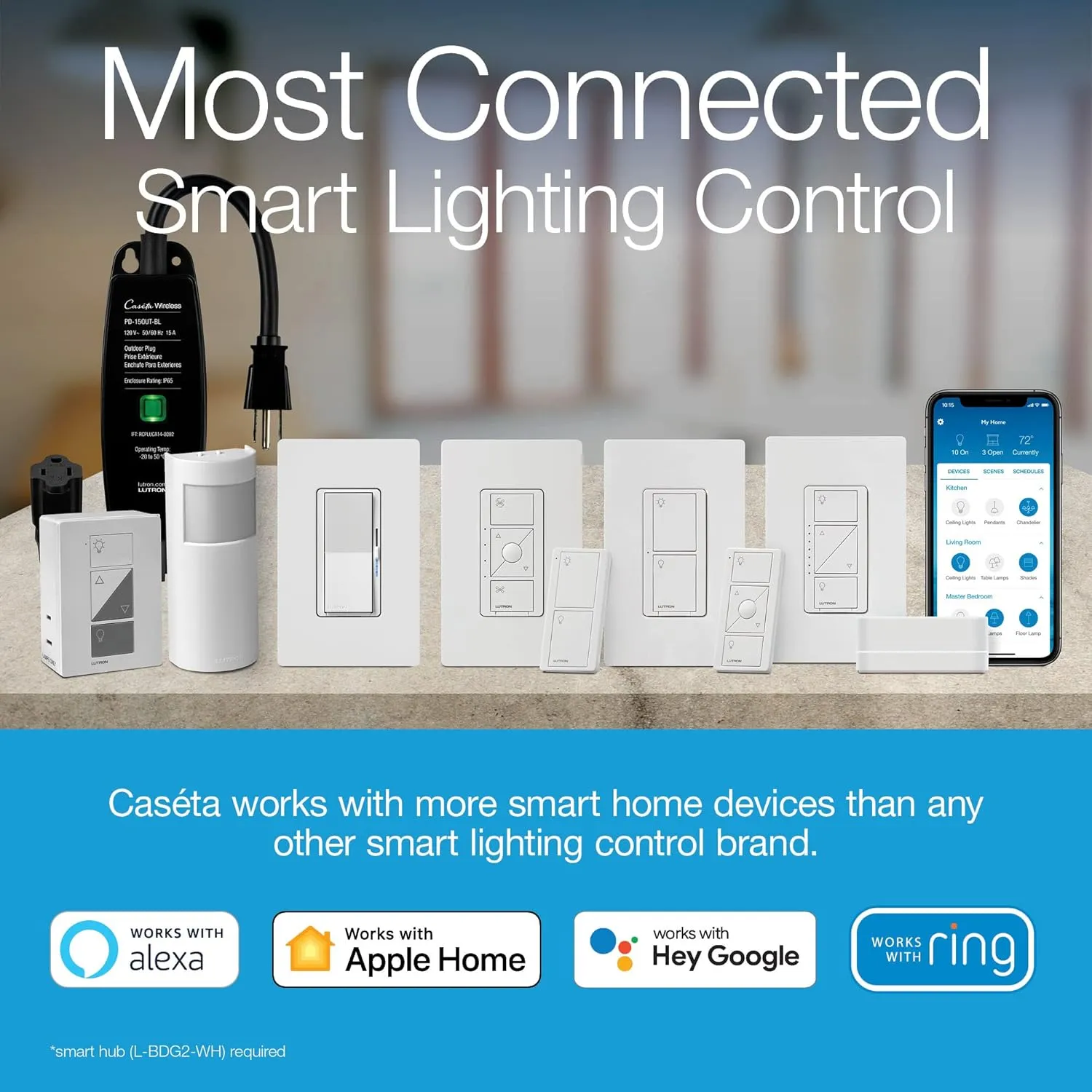 Lutron Claro Smart Switch w/ Wall Plate for Caseta Smart Lighting (Lutron Smart Hub Required), for LED Lights and Fans, 5 Amp, Single-Pole/3-Way, Neutral Required, DVRFW-5NS-WH-A, White
