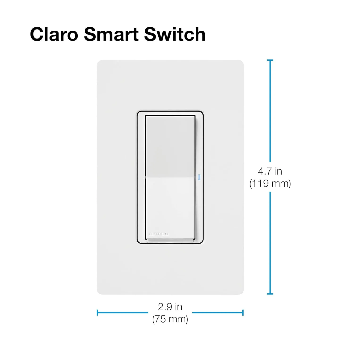 Lutron Claro Smart Switch w/ Wall Plate for Caseta Smart Lighting (Lutron Smart Hub Required), for LED Lights and Fans, 5 Amp, Single-Pole/3-Way, Neutral Required, DVRFW-5NS-WH-A, White