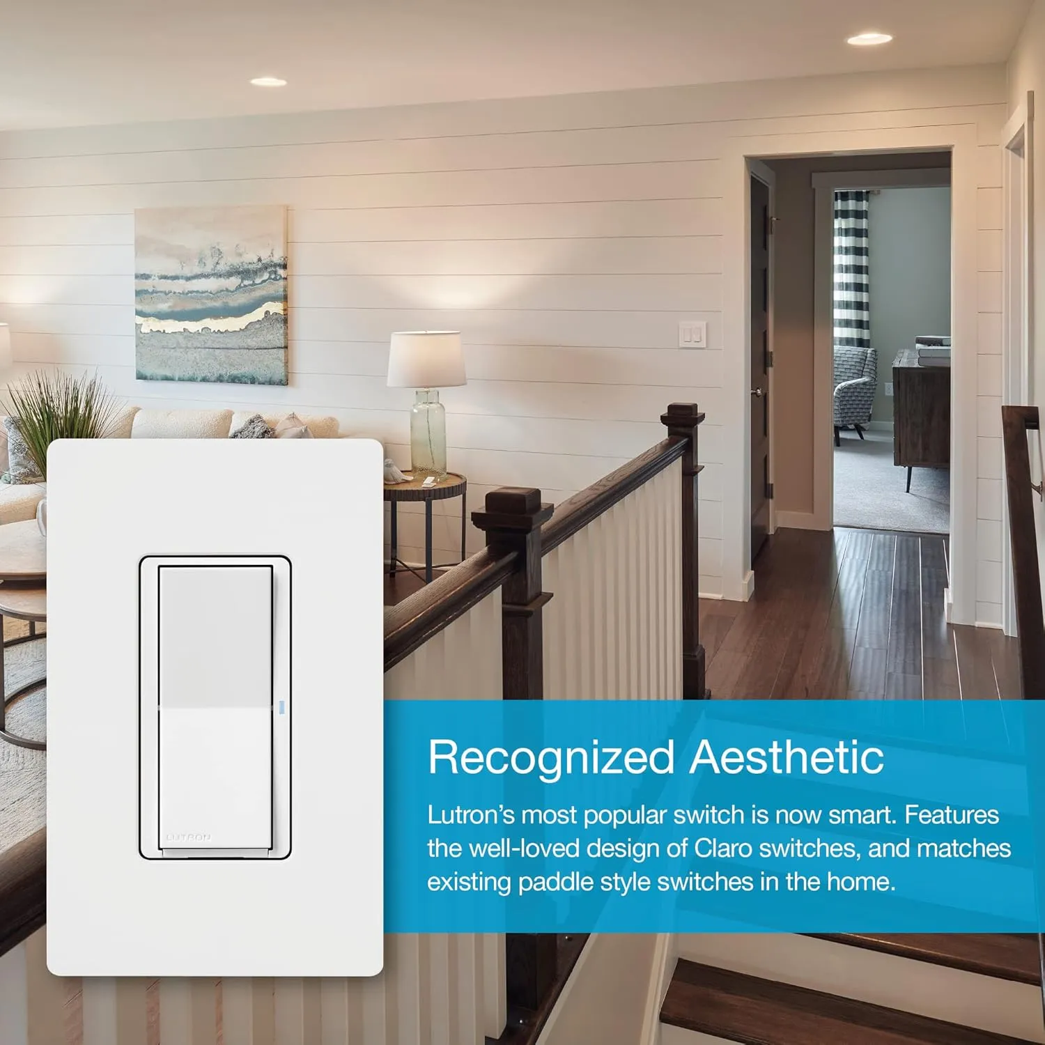 Lutron Claro Smart Switch w/ Wall Plate for Caseta Smart Lighting (Lutron Smart Hub Required), for LED Lights and Fans, 5 Amp, Single-Pole/3-Way, Neutral Required, DVRFW-5NS-WH-A, White