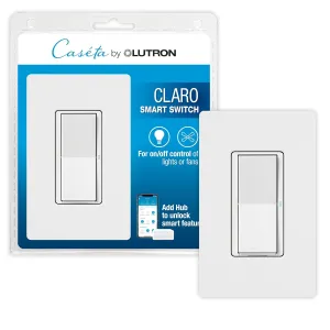 Lutron Claro Smart Switch w/ Wall Plate for Caseta Smart Lighting (Lutron Smart Hub Required), for LED Lights and Fans, 5 Amp, Single-Pole/3-Way, Neutral Required, DVRFW-5NS-WH-A, White