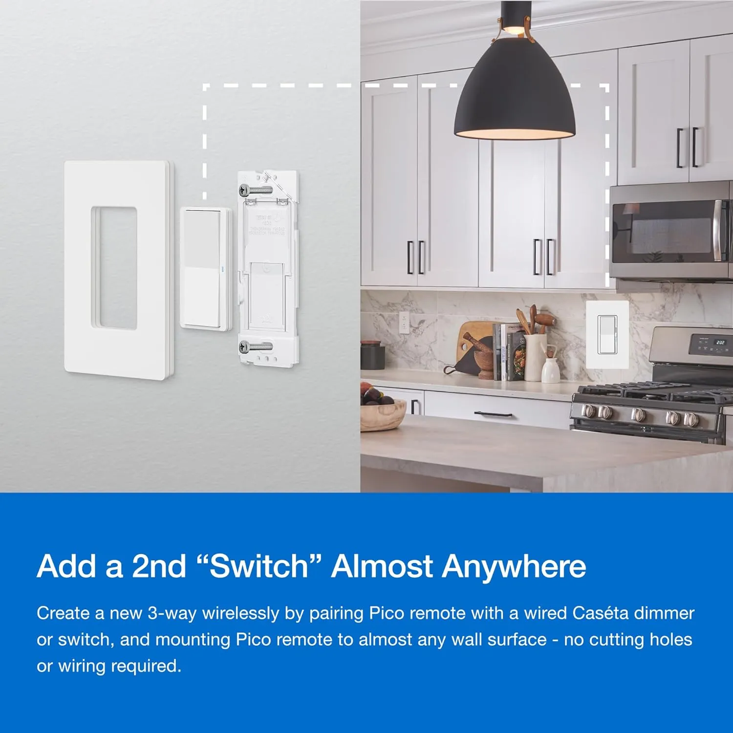 Lutron Diva Smart Dimmer Switch 3-Way Kit for Caseta Smart Lighting, w/Wall Plate, Pico Paddle Remote, Wallmount Bracket, and Label Stickers, 150 Watt, No Neutral Required, DVRF-PKG1D-WH