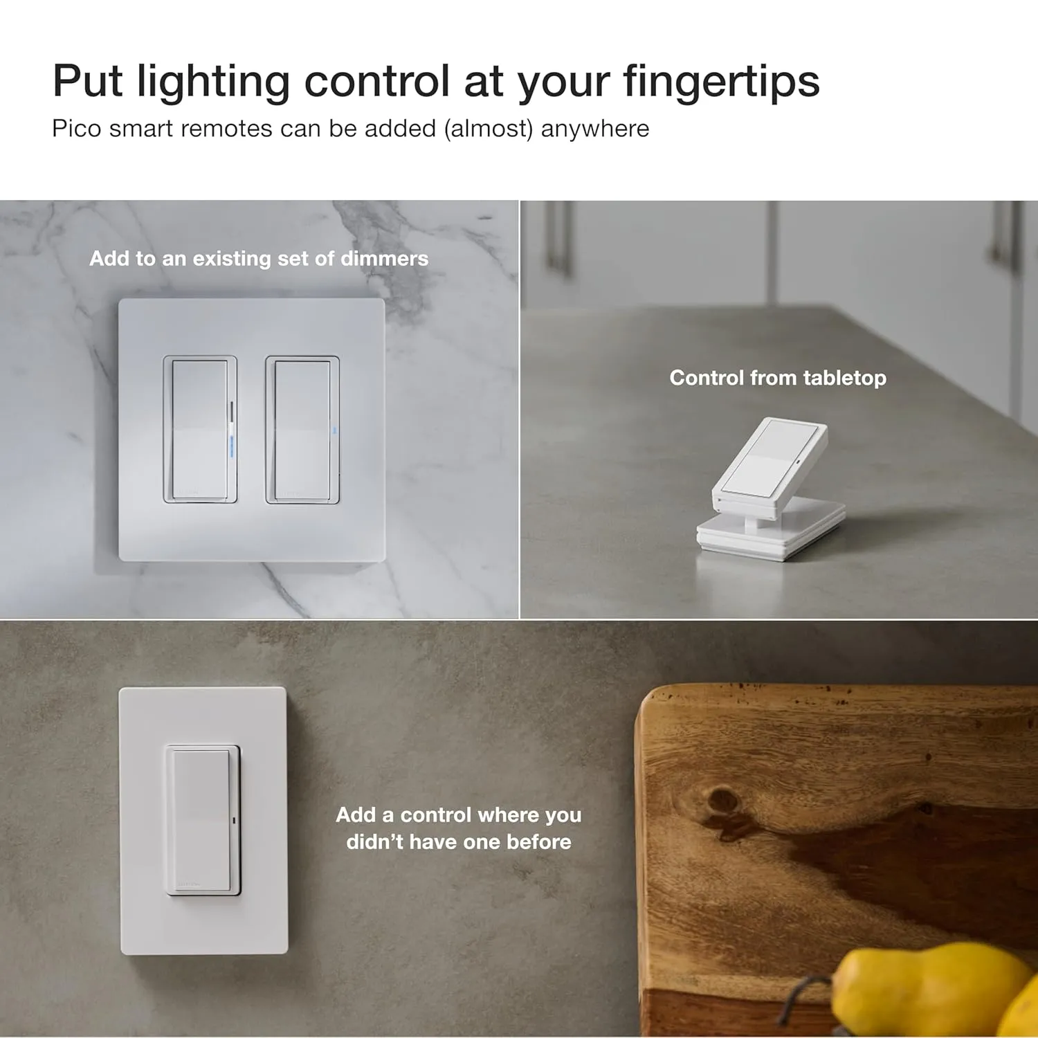 Lutron Diva Smart Dimmer Switch 3-Way Kit for Caseta Smart Lighting, w/Wall Plate, Pico Paddle Remote, Wallmount Bracket, and Label Stickers, 150 Watt, No Neutral Required, DVRF-PKG1D-WH