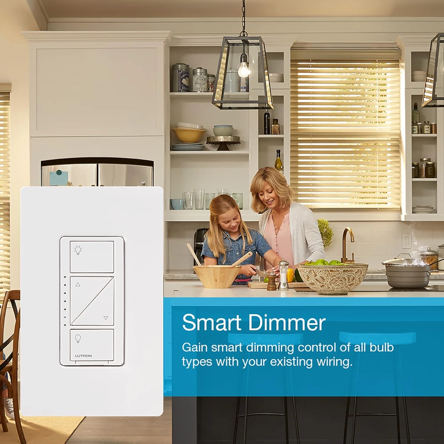 Lutron Caseta Original Smart Dimmer Switch (Lutron Smart Hub Required), for LED Lights, 150 Watt, Single-Pole/3-Way, No Neutral Required, PD-6WCL-WH, White