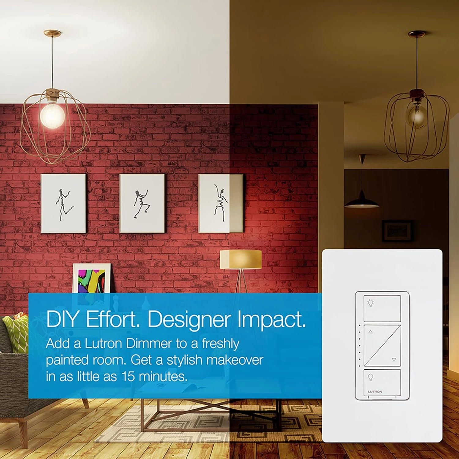 Lutron Caseta Original Smart Dimmer Switch (Lutron Smart Hub Required), for LED Lights, 150 Watt, Single-Pole/3-Way, No Neutral Required, PD-6WCL-WH, White