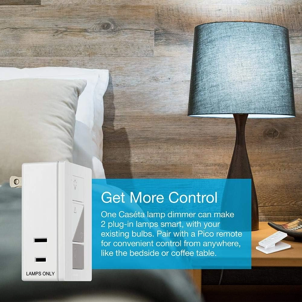 Lutron Caseta Smart Start Kit for Lamps, Plug-in Lamp Dimmer with Smart Bridge and Pico Remote, Compatible with Alexa, Apple HomeKit, and The Google Assistant | P-BDG-PKG1P | White