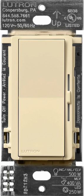 Lutron Diva Smart Dimmer Switch ELV  for Caseta Systems, Works w/Alexa, Apple Homekit, Google Home (Hub Required), 250-Watt LED, Neutral Required, DVRF-5NE-IV, Ivory