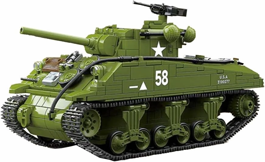 M4A3 Sherman Medium Tank Toys Building Kit,WW2 Military Historical Collection Model,Creative Roleplay Collectible Toys Gift for Adult(1175 Pcs)