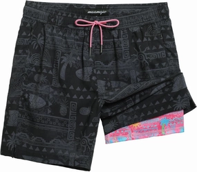 maamgic Mens Swim Trunks 7" Swim Shorts with Compression Liner Quick Dry Swimming Trunks Plaid Grain Bathing Suit