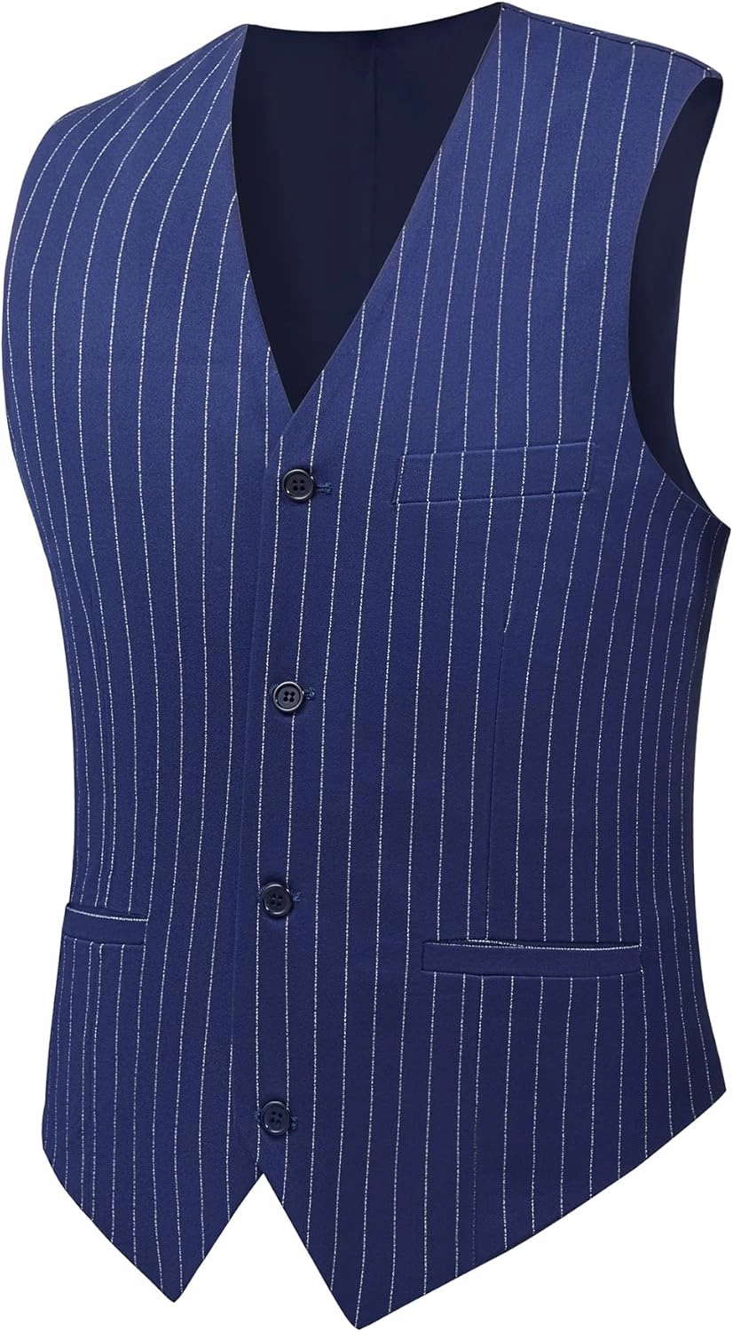 MAGE MALE Men’s Pinstripe 3 Piece Suit Slim Fit Elegant Single Breasted Business Wedding Party Blazer Vest& Pants Set