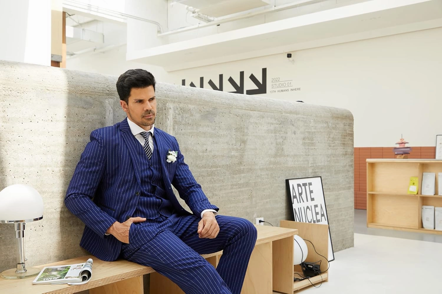 MAGE MALE Men’s Pinstripe 3 Piece Suit Slim Fit Elegant Single Breasted Business Wedding Party Blazer Vest& Pants Set