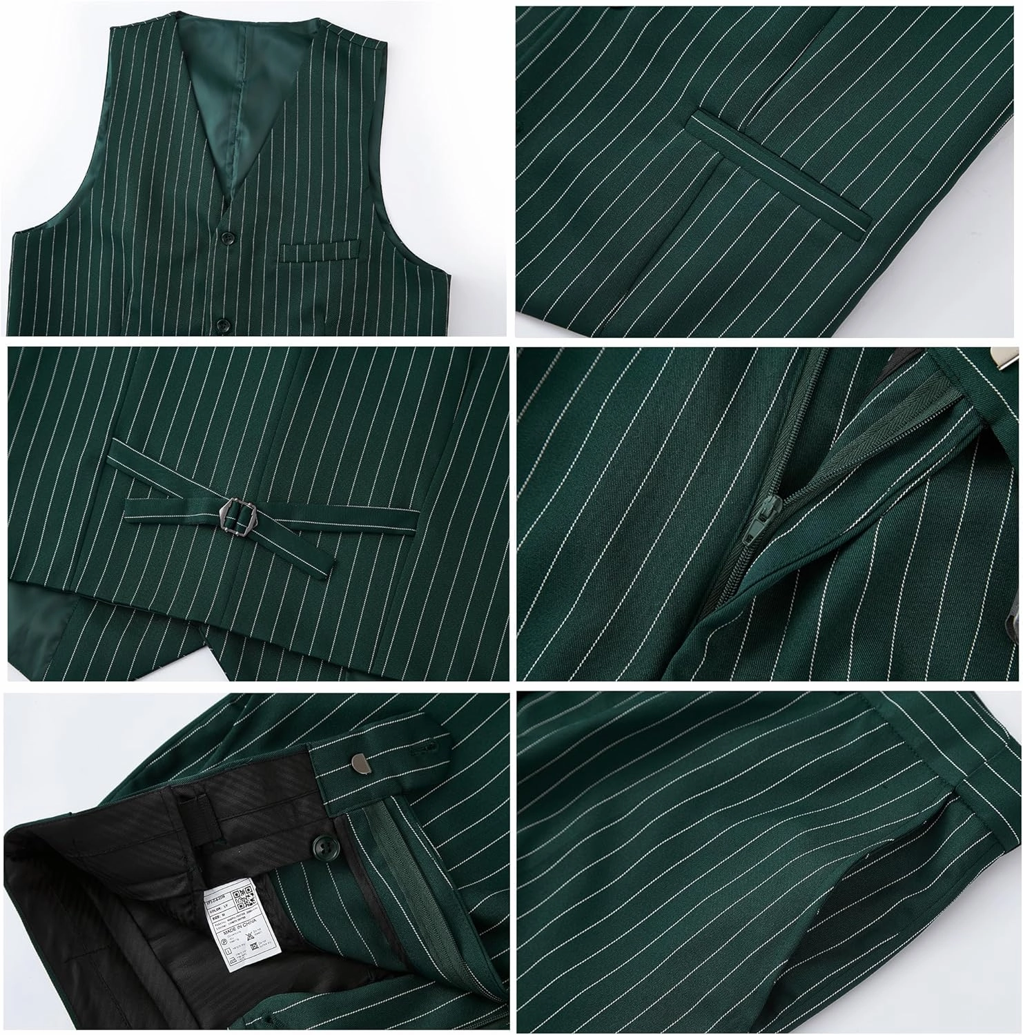 MAGE MALE Men’s Pinstripe 3 Piece Suit Slim Fit Elegant Single Breasted Business Wedding Party Blazer Vest& Pants Set