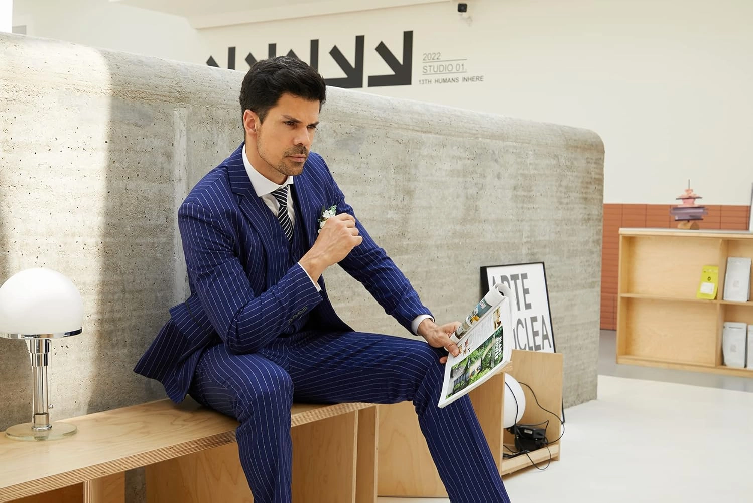 MAGE MALE Men’s Pinstripe 3 Piece Suit Slim Fit Elegant Single Breasted Business Wedding Party Blazer Vest& Pants Set