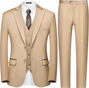 MAGE MALE Men’s Pinstripe 3 Piece Suit Slim Fit Elegant Single Breasted Business Wedding Party Blazer Vest& Pants Set