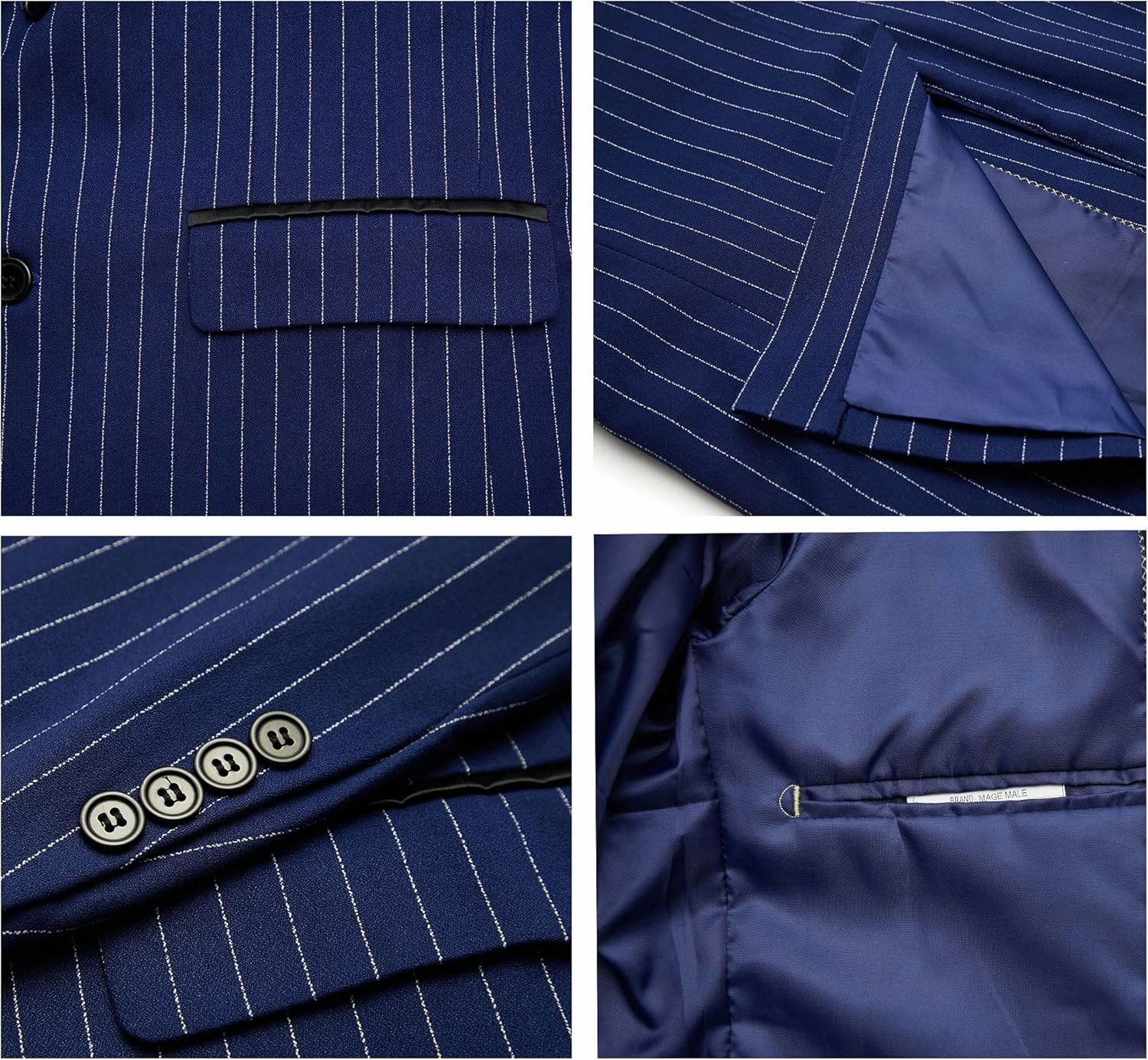 MAGE MALE Men’s Pinstripe 3 Piece Suit Slim Fit Elegant Single Breasted Business Wedding Party Blazer Vest& Pants Set