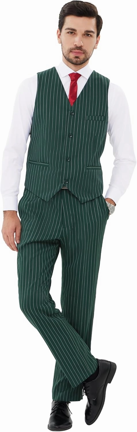 MAGE MALE Men’s Pinstripe 3 Piece Suit Slim Fit Elegant Single Breasted Business Wedding Party Blazer Vest& Pants Set