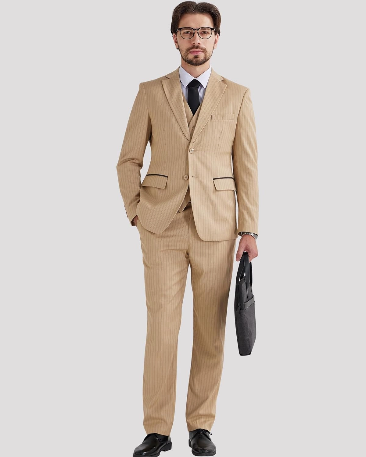 MAGE MALE Men’s Pinstripe 3 Piece Suit Slim Fit Elegant Single Breasted Business Wedding Party Blazer Vest& Pants Set