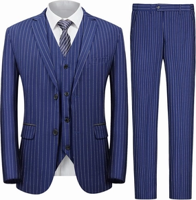 MAGE MALE Men’s Pinstripe 3 Piece Suit Slim Fit Elegant Single Breasted Business Wedding Party Blazer Vest& Pants Set
