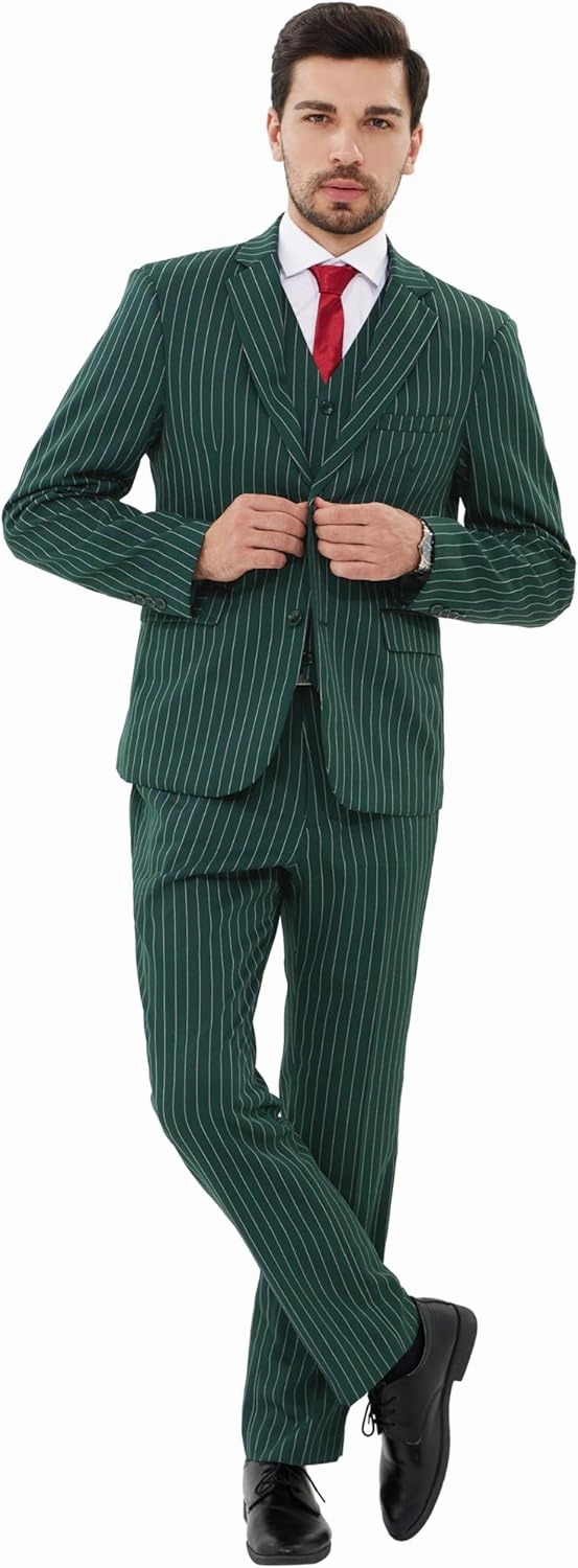 MAGE MALE Men’s Pinstripe 3 Piece Suit Slim Fit Elegant Single Breasted Business Wedding Party Blazer Vest& Pants Set